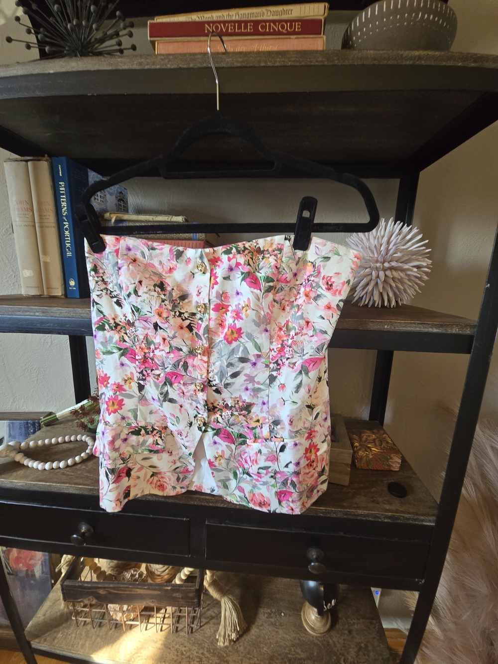 Generation Love Floral Strapless Peplum Top in Pink and Green